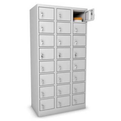 Értékmegőrző fémszekrény, 24 rekeszes, szürke
