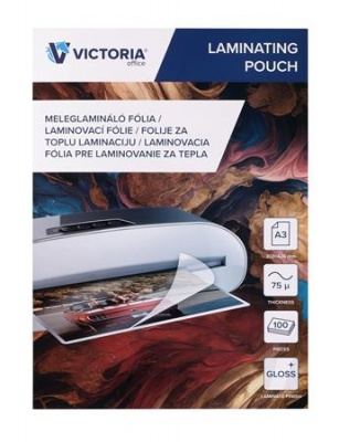 Meleglamináló fólia, 75 mikron, A3, fényes, VICTORIA OFFICE