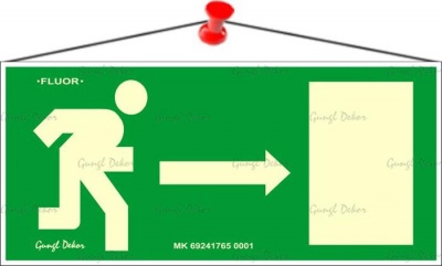 Információs tábla, 25x11,5 cm, fluoreszkáló, utánvilágítós, "Menekülési irány jobbra"