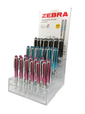 Golyóstoll display, 0,24 mm, teleszkópos, rozsdamentes acél, ZEBRA "Telescopic Metal Stylus", kék