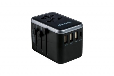 Utazóadapter, univerzális, USB-A(QC 3.0)/USB-C(PD61W)2xUSB, VERBATIM "UTA-04"