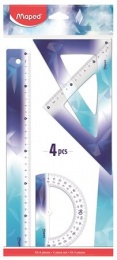 Vonalzókészlet, műanyag, törhetetlen, 4 darabos, MAPED „Arctic jégvilág”